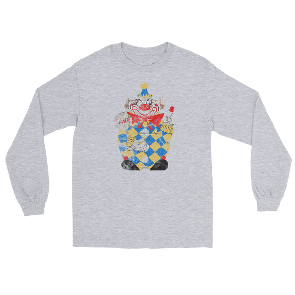 Calico The Evil Clown / Food Circus Middletown NJ vintage long sleeve shirt, Sport Grey, front