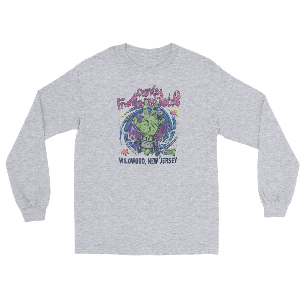Castle Frankenstein Wildwood NJ vintage long sleeve shirt, Sport Grey, front
