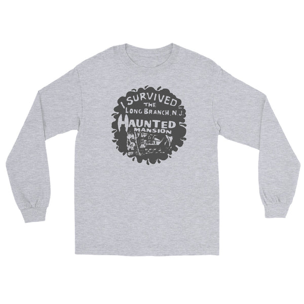 I Survived the Haunted Mansion Long Branch NJ vintage long sleeve shirt, Sport Grey, front