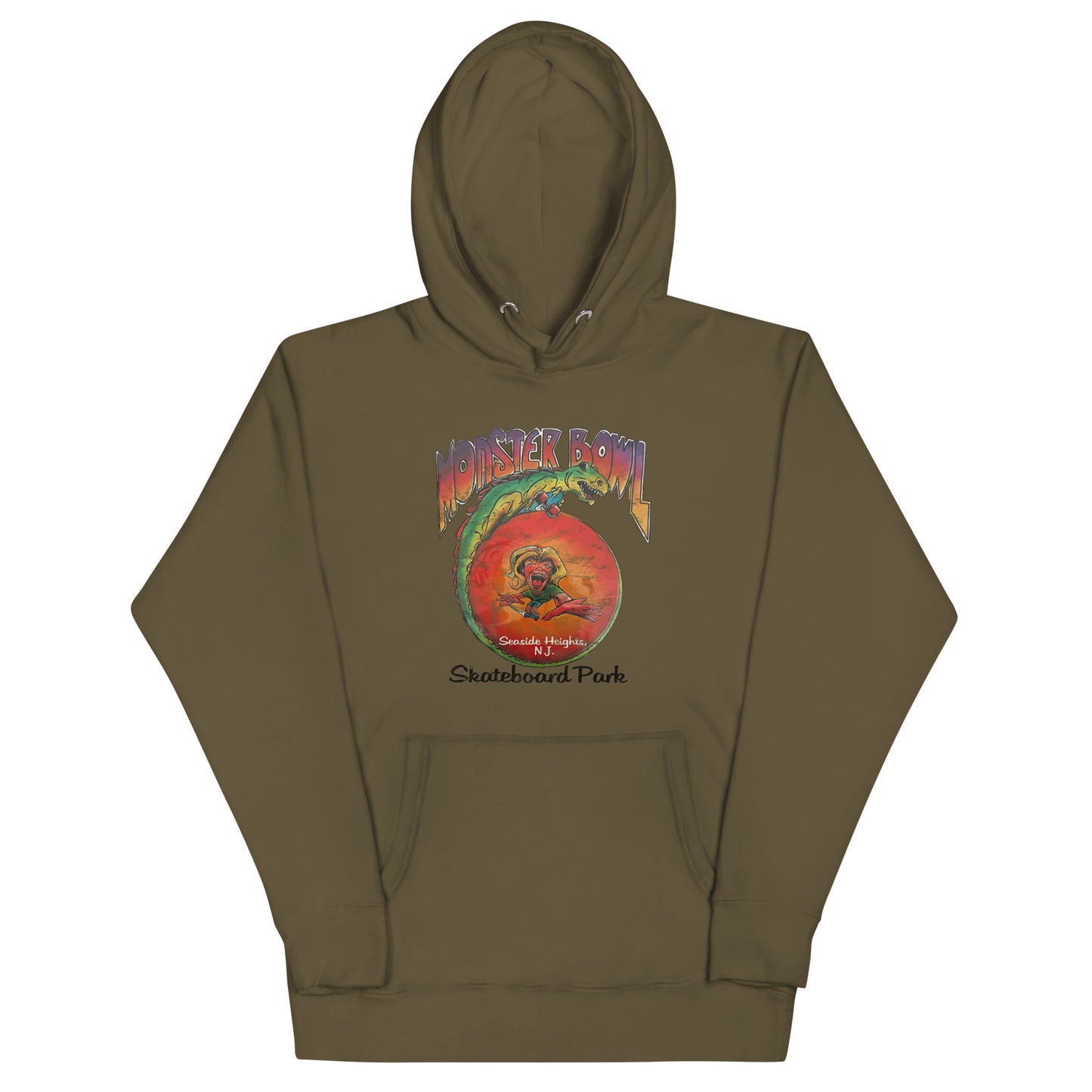 Monster Bowl Skateboard Park - SEASIDE HEIGHTS - Unisex Hoodie Military Green