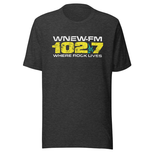 WNEW FM 102.7 Where Rock Lives - NEW YORK / NEW JERSEY / CONNECTICUT - Unisex t-shirt Dark Grey Heather