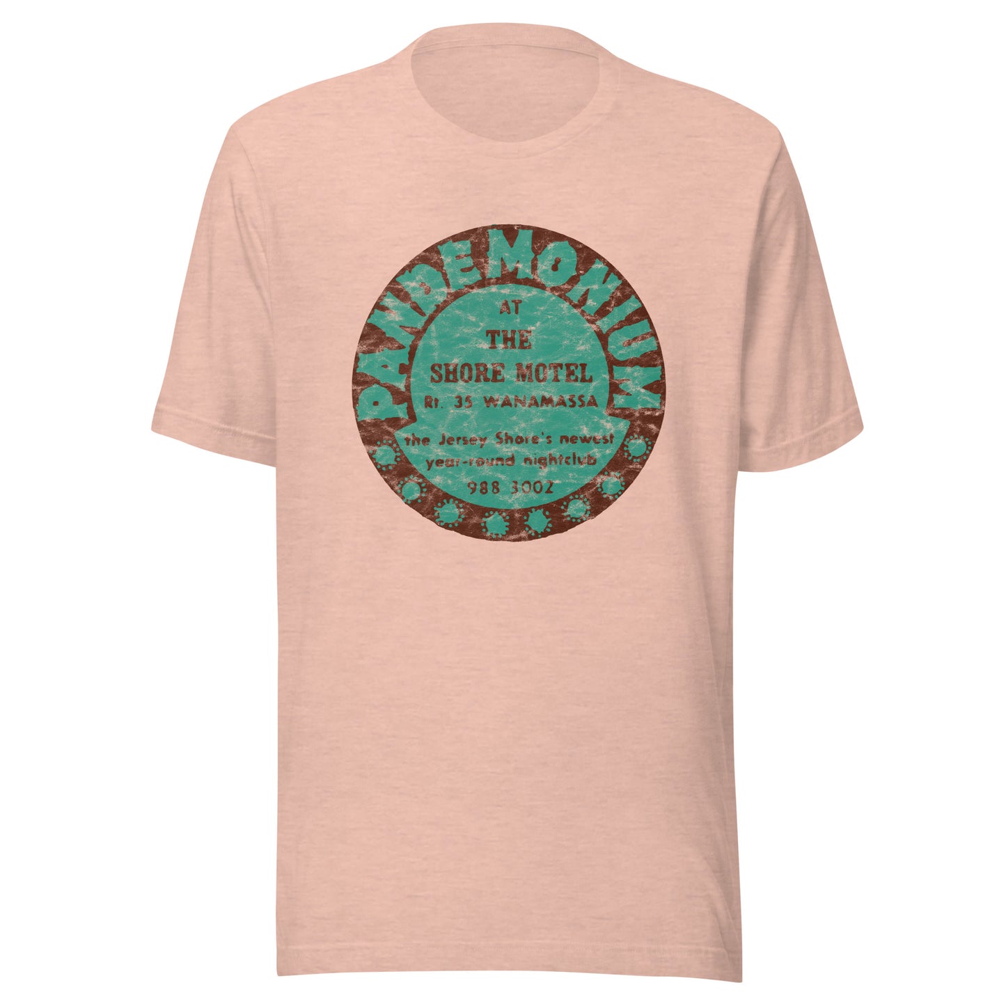 Pandemonium (at the Shore Motel) - WANAMASSA - Unisex t-shirt Heather Prism Peach